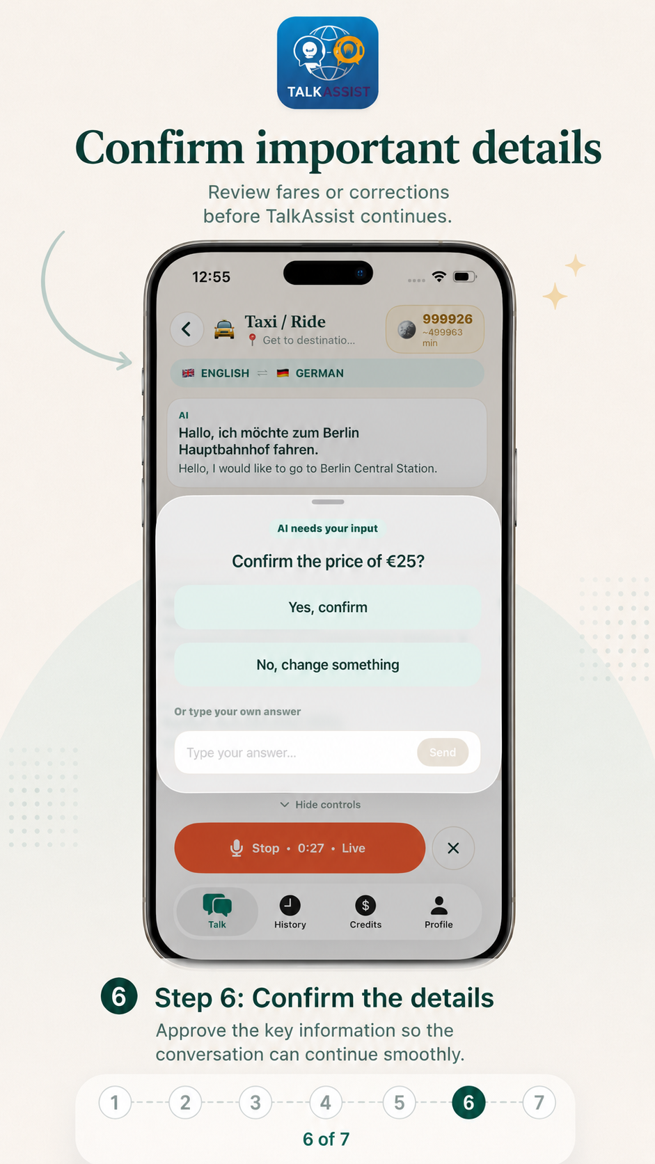 Talk Assist step 6: confirm important conversation details
